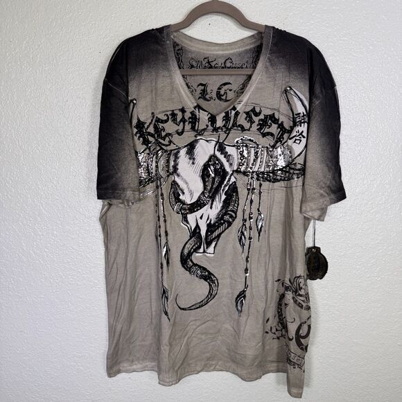 Key Closet Shirt Mens 2XL Studded Bull Skull Snake Tshirt Y2K Grunge Art NEW XXL